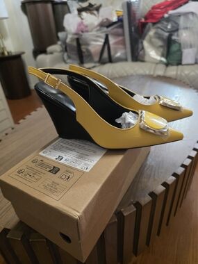 Yellow Slingback Wedge Pumps - Elegant Women's Shoes